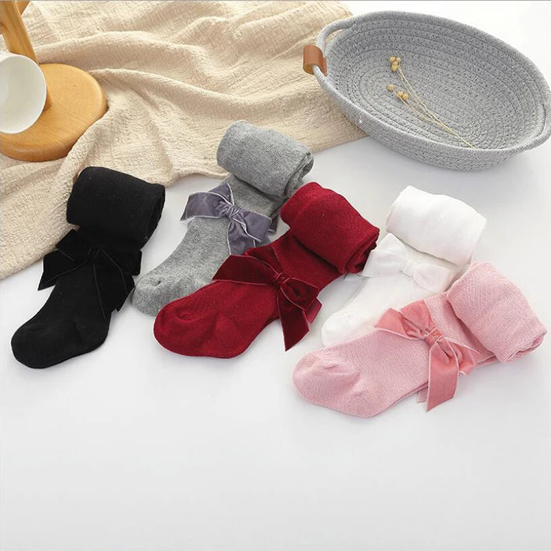 0-3Yrs Newborn baby girls pantyhose velvet ribbon bowknot design kids leggings for girls clothes toddler baby stocking children