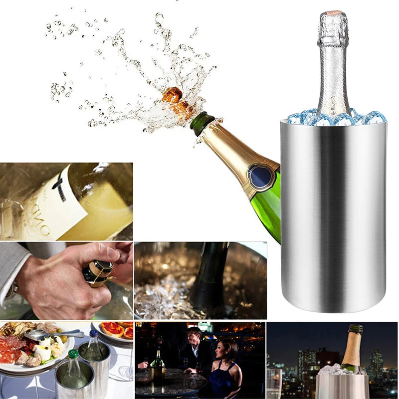 UPORS Stainless Steel Wine Cooler Bucket - Double Wall Ice Bucket for Wine Champagne Beer | Home Bar