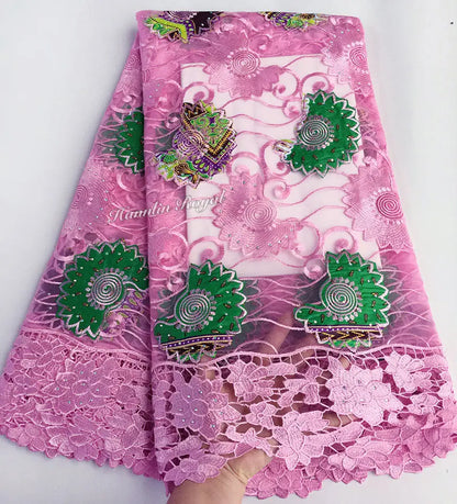 Genuine Wax embroidery African french lace tulle fabric Nigerian sewing cloth with guipure lace edge High quality 5 yards