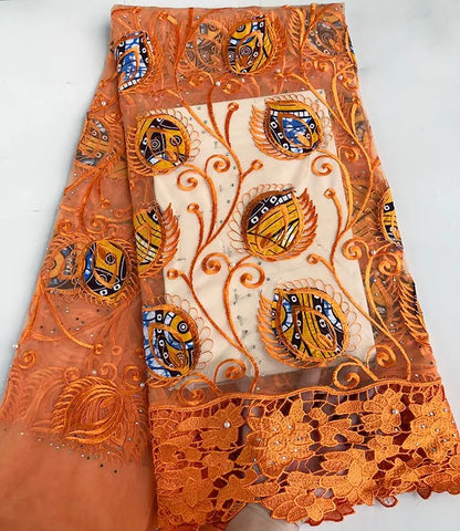 Genuine Wax embroidery African french lace tulle fabric Nigerian sewing cloth with guipure lace edge High quality 5 yards