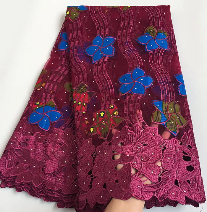 Genuine Wax embroidery African french lace tulle fabric Nigerian sewing cloth with guipure lace edge High quality 5 yards