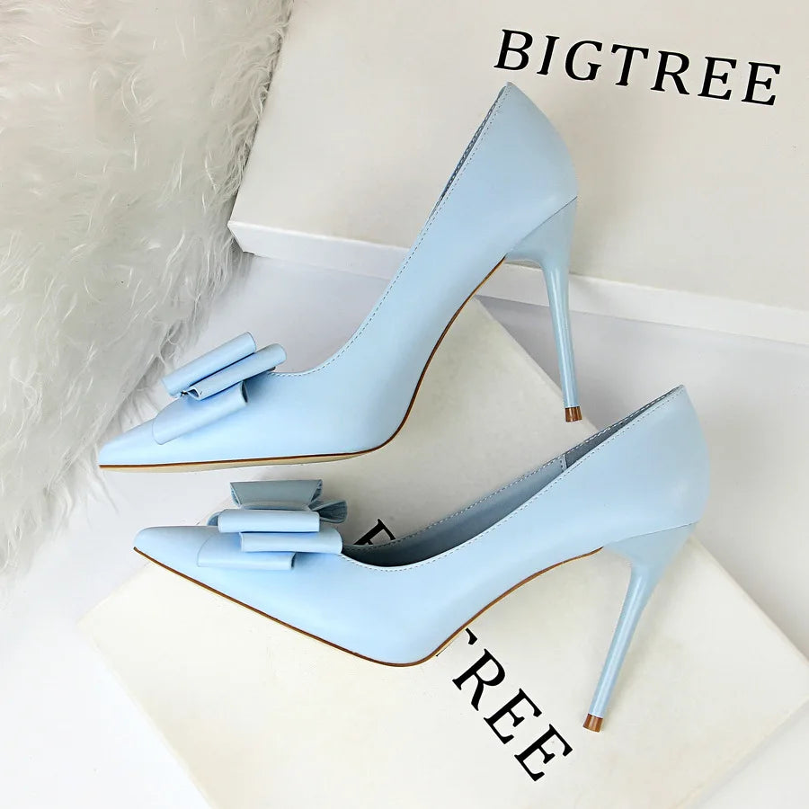 Bigtree Talon Custom New Fashion Candy Color Bow Design Trendy Shoes Sexy Pump Stiletto Heels for Ladies and Women