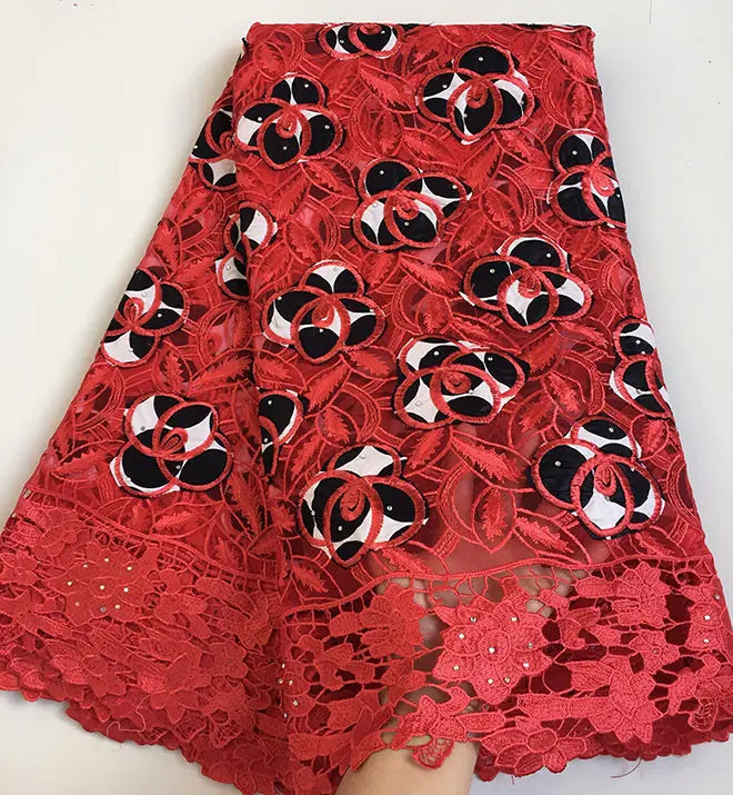 Genuine Wax embroidery African french lace tulle fabric Nigerian sewing cloth with guipure lace edge High quality 5 yards