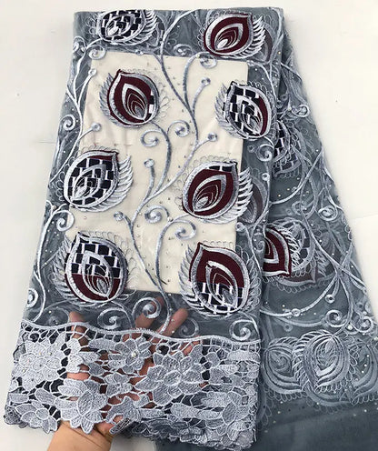 Genuine Wax embroidery African french lace tulle fabric Nigerian sewing cloth with guipure lace edge High quality 5 yards