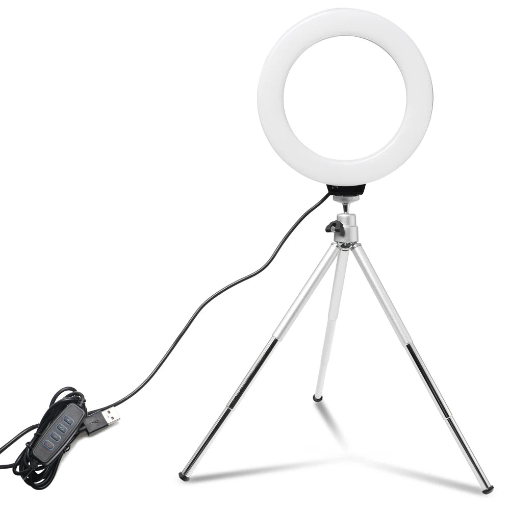 6 Inch Mini LED Selfie Ring Light Desktop Video Lamp With Tripod Stand USB Plug For YouTuber Live Vlog Makeup Studio