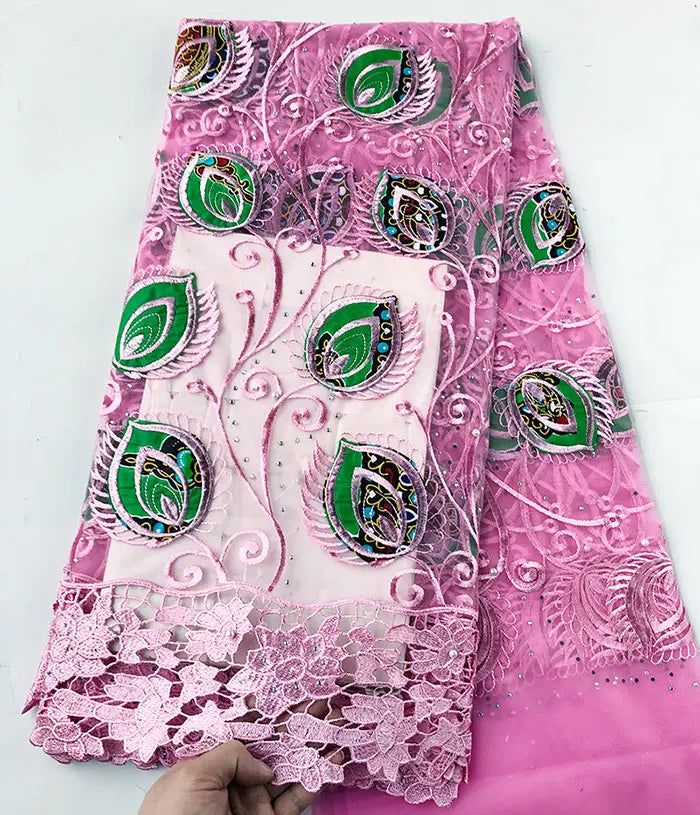 Genuine Wax embroidery African french lace tulle fabric Nigerian sewing cloth with guipure lace edge High quality 5 yards