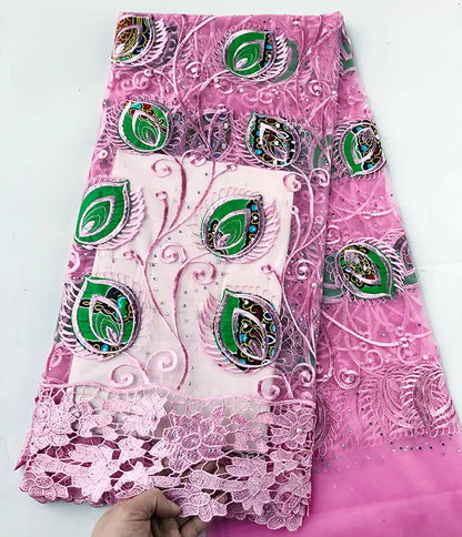 Genuine Wax embroidery African french lace tulle fabric Nigerian sewing cloth with guipure lace edge High quality 5 yards