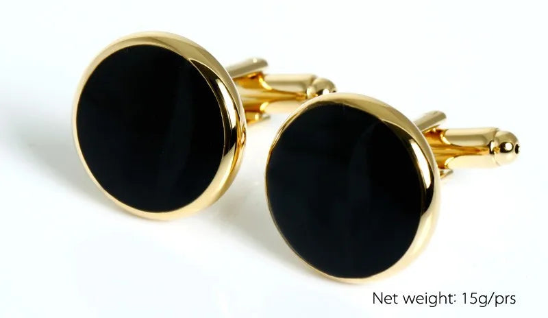 Gold Plated Metal Buttons Cufflinks Enamel Studs Set for Men's Tuxedo Shirt