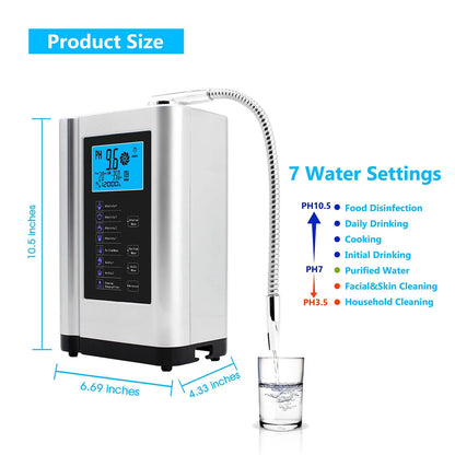 Alkaline Water Ionizer hydrogen generator Machine Purifier,Produces pH 3.5-10.5 Alkaline Acid water Water Filter system for Home