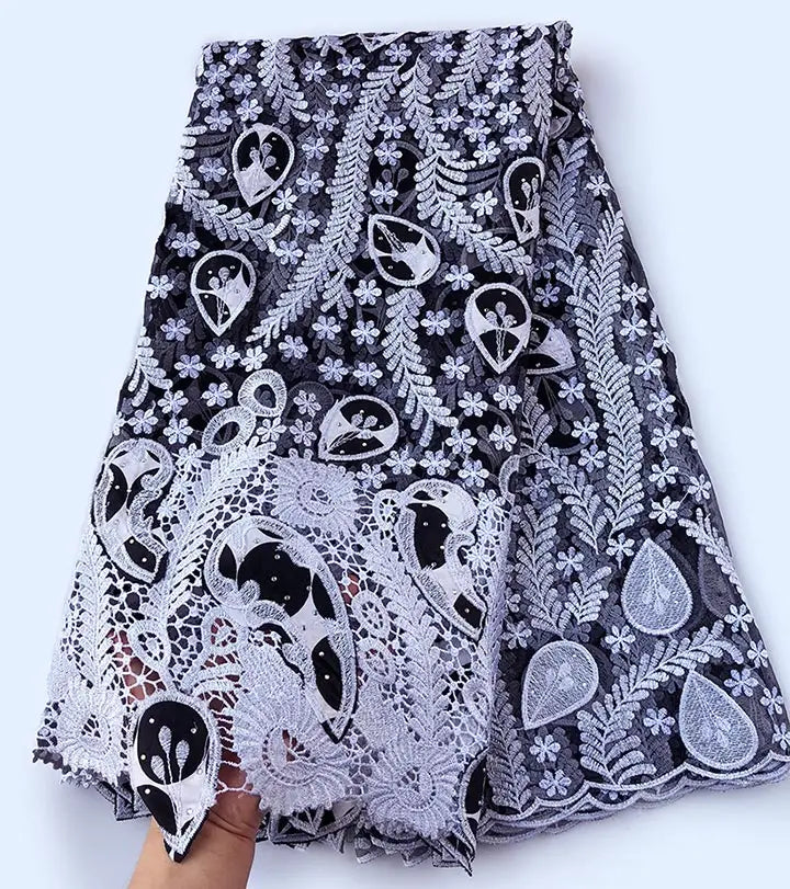 Genuine Wax embroidery African french lace tulle fabric Nigerian sewing cloth with guipure lace edge High quality 5 yards