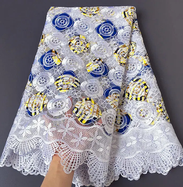 Genuine Wax embroidery African french lace tulle fabric Nigerian sewing cloth with guipure lace edge High quality 5 yards