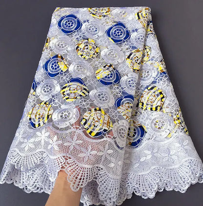 Genuine Wax embroidery African french lace tulle fabric Nigerian sewing cloth with guipure lace edge High quality 5 yards