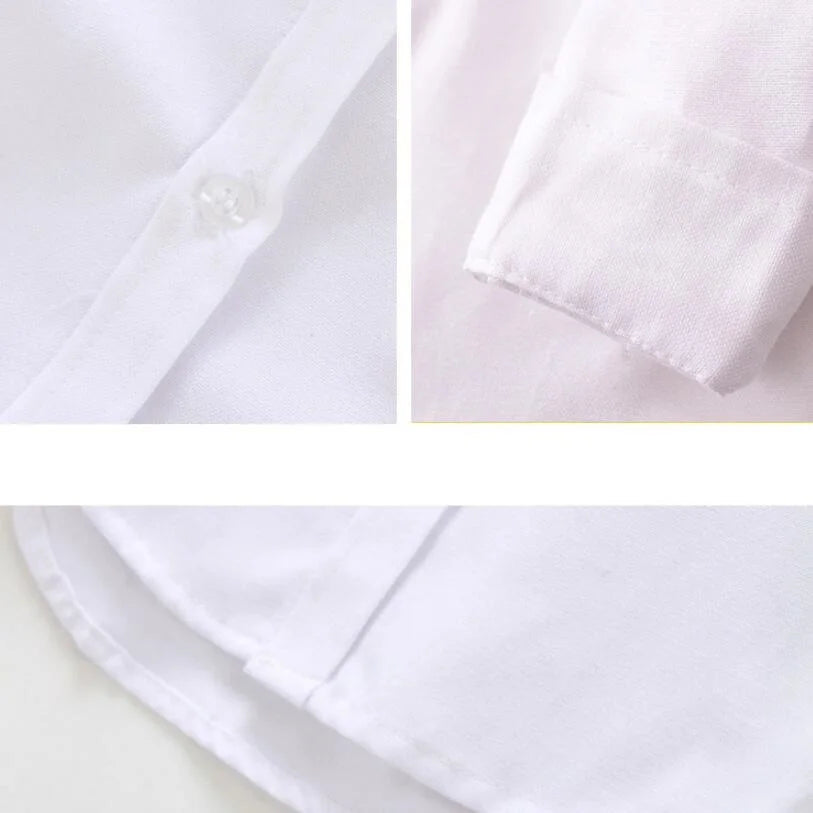 Boys White Black Long Sleeve Formal Shirt - Kids School Uniform Party Performance Blouse | Ages 1-12+