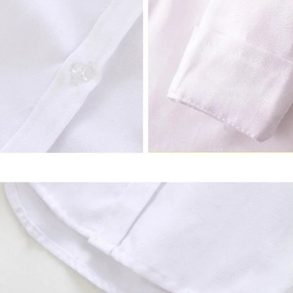 Boys White Black Long Sleeve Formal Shirt - Kids School Uniform Party Performance Blouse | Ages 1-12+