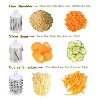Manual Rotary Cheese Grater Shredder Kitchen Mandoline Vegetable Slicer with 3 Replaceable Stainless Steel Drum Blades YY001
