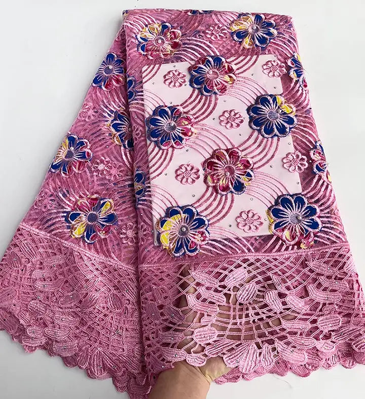 Genuine Wax embroidery African french lace tulle fabric Nigerian sewing cloth with guipure lace edge High quality 5 yards