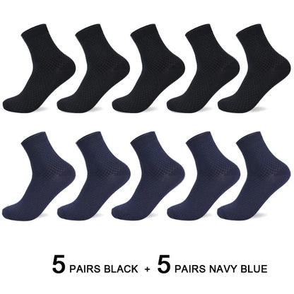 10 Pairs/Lot Men's Bamboo Fiber Socks 2025 New Compression Autumn Long Black Business Casual Man Dress Sock Gift Plus Size 42-45