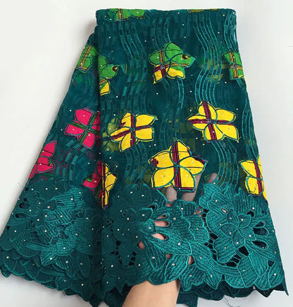 Genuine Wax embroidery African french lace tulle fabric Nigerian sewing cloth with guipure lace edge High quality 5 yards