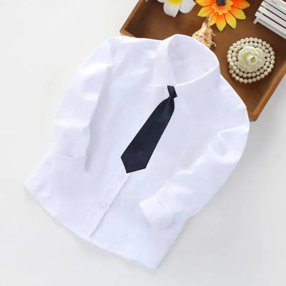 Boys White Black Long Sleeve Formal Shirt - Kids School Uniform Party Performance Blouse | Ages 1-12+