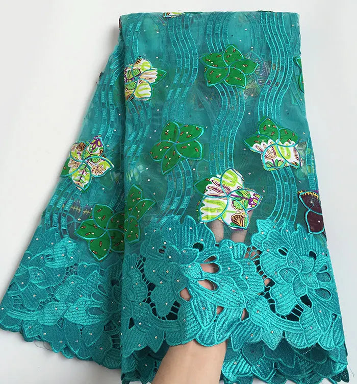 Genuine Wax embroidery African french lace tulle fabric Nigerian sewing cloth with guipure lace edge High quality 5 yards