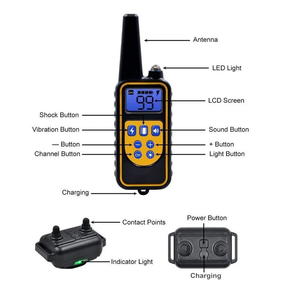 Waterproof 800m Electric Pet Training & Behavior Products Bark Collars Remote Control Rechargeable