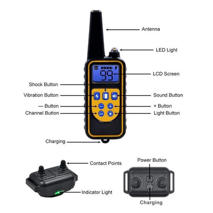 Waterproof 800m Electric Pet Training & Behavior Products Bark Collars Remote Control Rechargeable