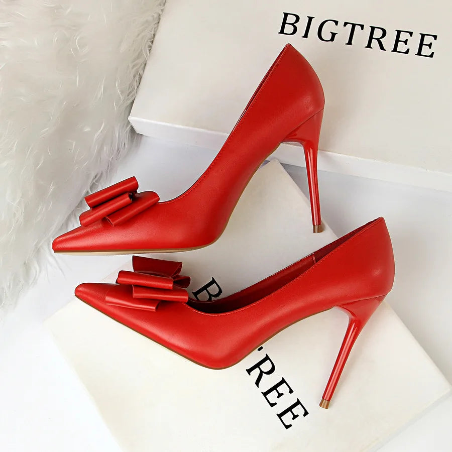 Bigtree Talon Custom New Fashion Candy Color Bow Design Trendy Shoes Sexy Pump Stiletto Heels for Ladies and Women