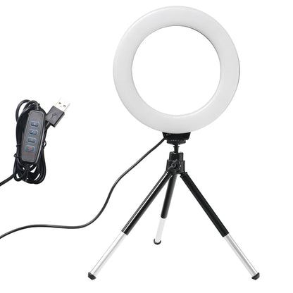 6 Inch Mini LED Selfie Ring Light Desktop Video Lamp With Tripod Stand USB Plug For YouTuber Live Vlog Makeup Studio