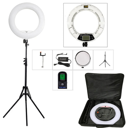 96W Yidoblo FE-480II Dimmable Bi-color Ring Light 480 LED Video Continue Lamp LCD Video lamp Lighting + 2m standing + handbag
