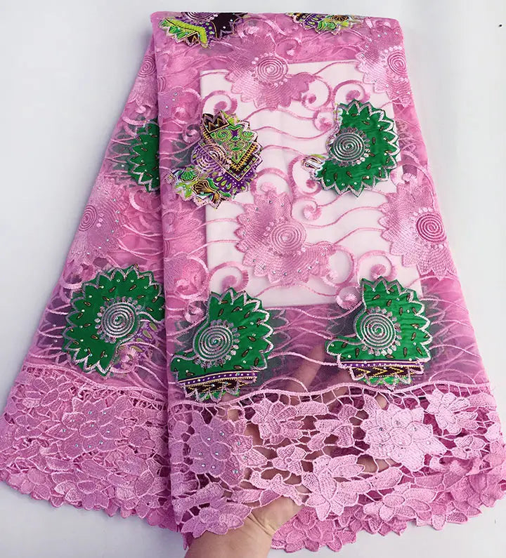 Genuine Wax embroidery African french lace tulle fabric Nigerian sewing cloth with guipure lace edge High quality 5 yards