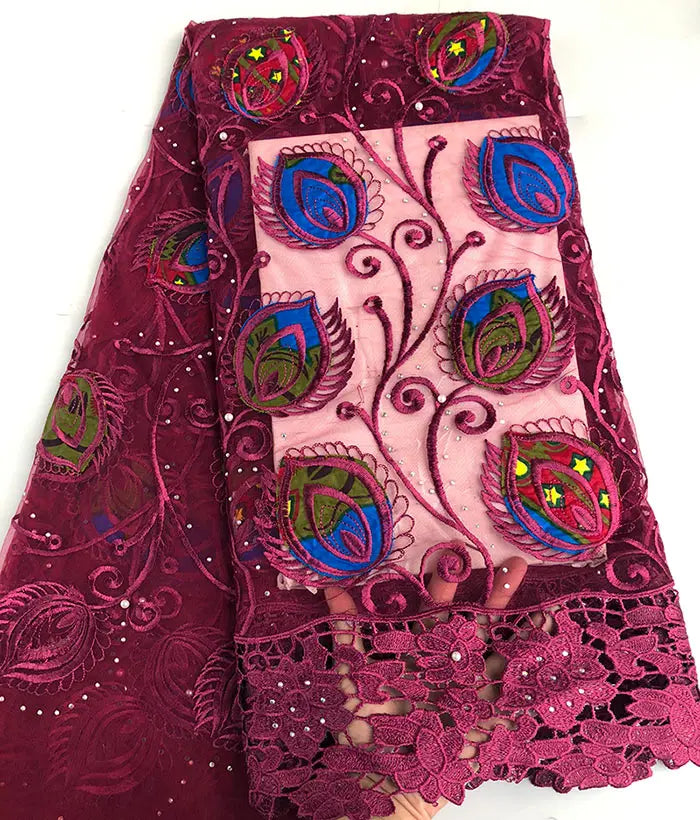 Genuine Wax embroidery African french lace tulle fabric Nigerian sewing cloth with guipure lace edge High quality 5 yards