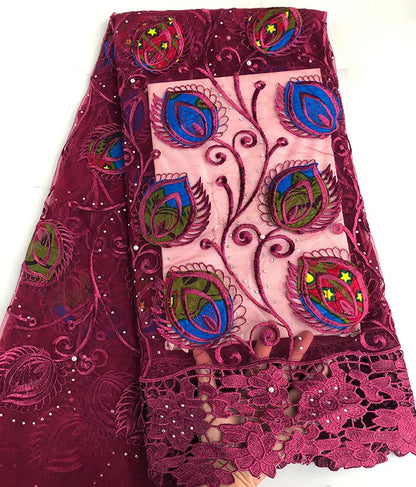 Genuine Wax embroidery African french lace tulle fabric Nigerian sewing cloth with guipure lace edge High quality 5 yards