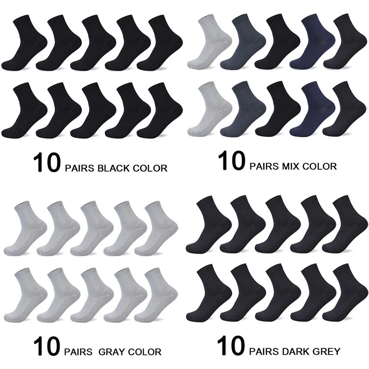 10 Pairs/Lot Men's Bamboo Fiber Socks 2025 New Compression Autumn Long Black Business Casual Man Dress Sock Gift Plus Size 42-45