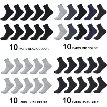 10 Pairs/Lot Men's Bamboo Fiber Socks 2025 New Compression Autumn Long Black Business Casual Man Dress Sock Gift Plus Size 42-45