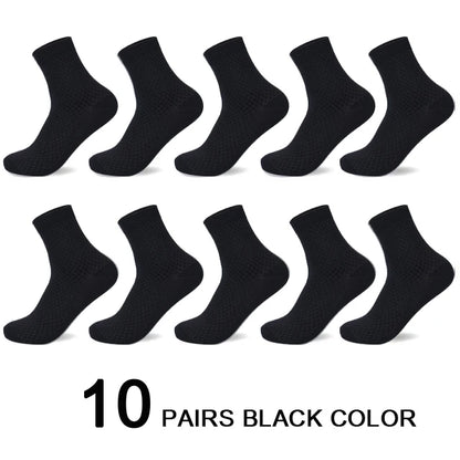 10 Pairs/Lot Men's Bamboo Fiber Socks 2025 New Compression Autumn Long Black Business Casual Man Dress Sock Gift Plus Size 42-45
