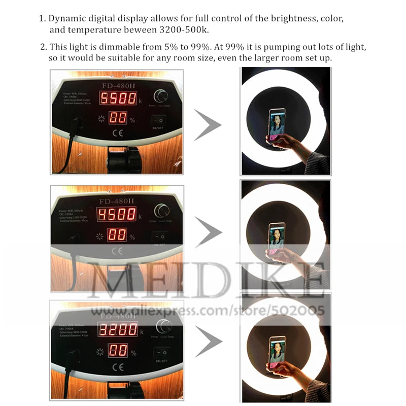 LED Ring lamp FD-480II Beauty Studio LED Ring Light LED lamp Bio-color Video Makeup Lighting + stand (2M)+ bag Photography light