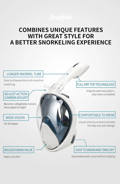 COPOZZ Professional Snorkeling Diving Mask Underwater Scuba Full Face Snorkel Mask Anti Fog Goggles for Adult Swimming Equipment