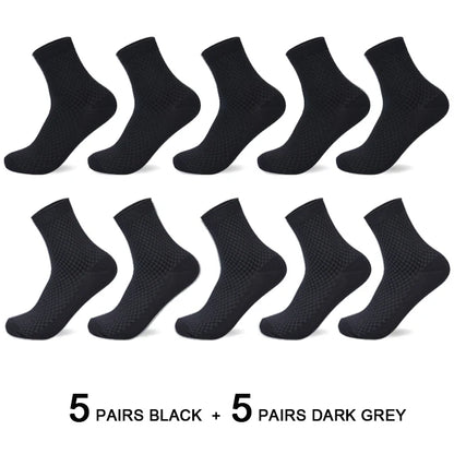 10 Pairs/Lot Men's Bamboo Fiber Socks 2025 New Compression Autumn Long Black Business Casual Man Dress Sock Gift Plus Size 42-45