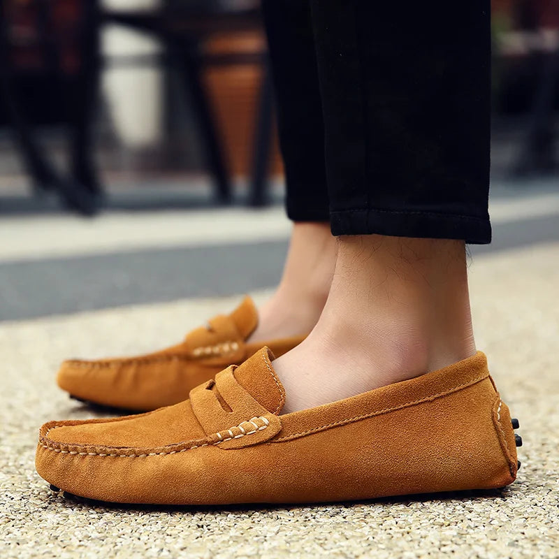 Men Casual Shoes Fashion Pea Shoes Handmade Suede Genuine Leather  Loafers Moccasins Slip on Men's Flats Driving Shoes Big Size