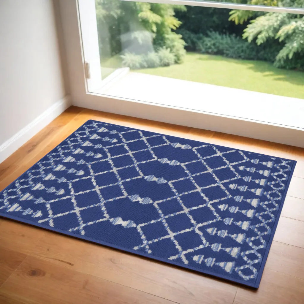 HMS Ivory and Blue Geometric Area Rug 2' X 3' Kids Floor Mats
