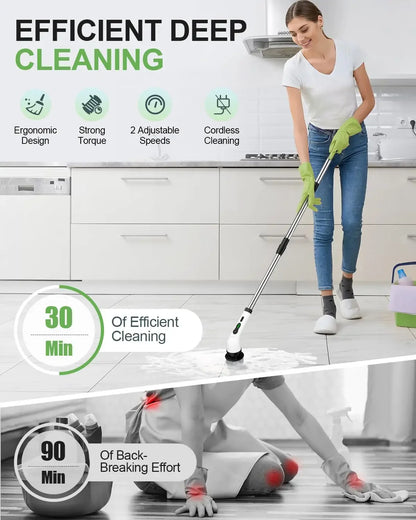 9in1 Electric Washer Cordless Electric Cleaning Brush Cleaning Bathroom Long Handle 9 Brush Heads Electric Rotating Washer