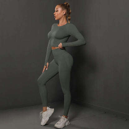 High Quality Women's Good Elasticity Two Piece Sports Suit Ladies Fitness Gym Wear Fashion Yoga Suit