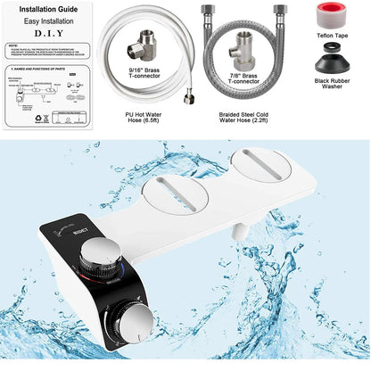 Bidet Toilet Seat Attachment Non-Electric Self-Cleaning Dual Nozzles Wash Hot Cold Mixer Water Lady Bathroom Accessories Sprayer