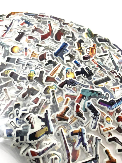 12Sheets/Set Military Fans Weapon Gun Pistol Stickers for Kids Boys PVC Bubble Scrapbook DIY Toys