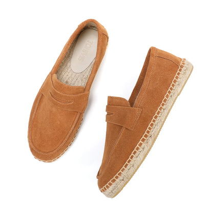 Women's Suede Leather Espadrilles Slip-On Loafers Fashionable Toe Comfortable Flat Shoes Unisex 100% Natural Handmade