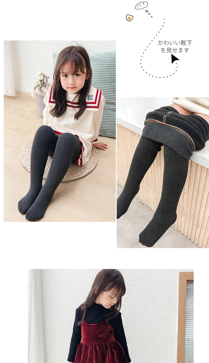 Girls winter plus velvet extra thick pantyhose child strips warm pants Polar Fleece Lining kids baby leggings cotton stockings