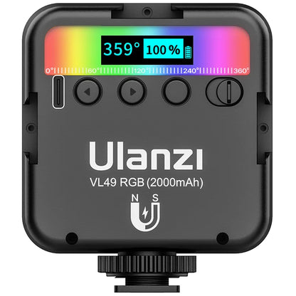 Ulanzi VL49 RGB Camera Light LED Video 2500K-9000K 800LUX Magnetic Mini Fill Light 3 Cold Shoe 2000mAh Type-C for Youtube