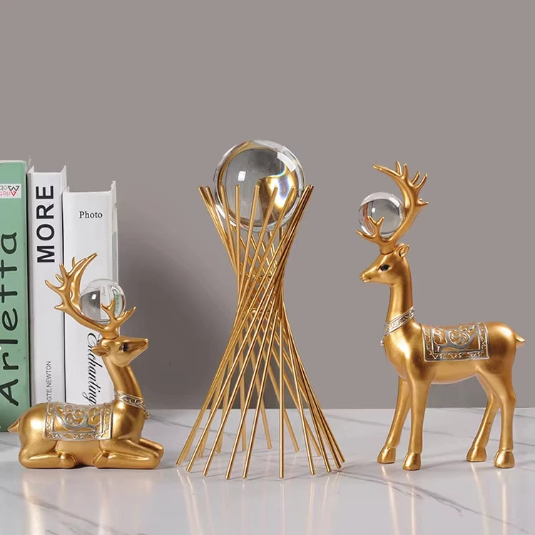 Modern Nordic Folk Art Resin Deer Sculpture Ornament Customized Souvenir Washable Light Luxury Holiday Home Decor Living Room TV