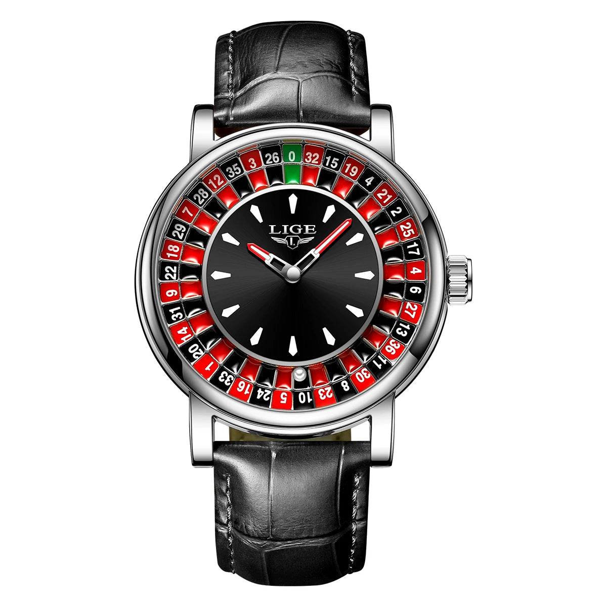 LIGE LG89161 Sample Quartz Movement Rotating Watch Gambling Disk Mens Watch Luminous Roulette Casino Watch Male Clock Custom OEM