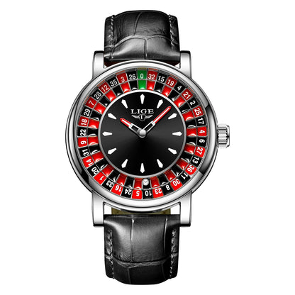 LIGE LG89161 Sample Quartz Movement Rotating Watch Gambling Disk Mens Watch Luminous Roulette Casino Watch Male Clock Custom OEM